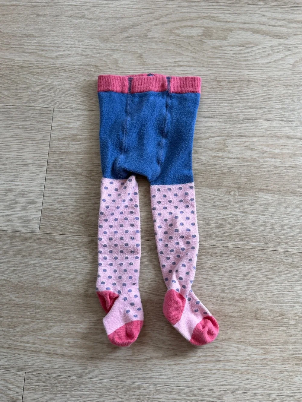 Baby Boden Girl Footed Tights 0-6 Months Blue/Pink Polka Dot Cotton 1 Pair